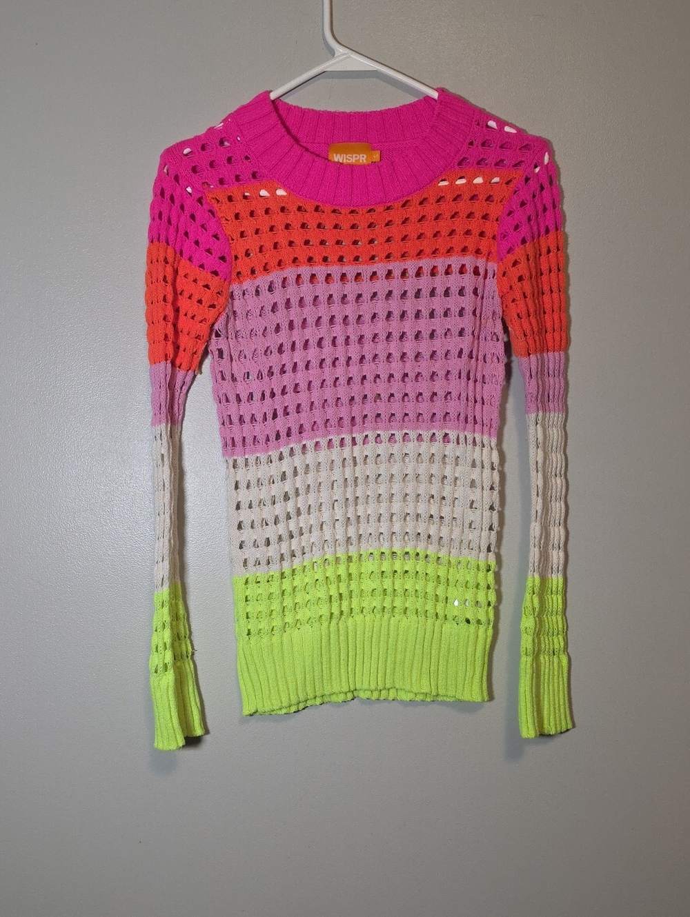 Neon Colorblock Open-Knit Sweater - Pink/Orange/Lime
